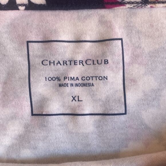 Charter club XL 100% Pima cotton boat neck style floral pattern navy - Picture 3 of 9